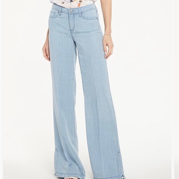 NYDJ Theresa Wide leg jeans.  Summer weight denim, light blue with subtle stripe - Picture 3 of 4